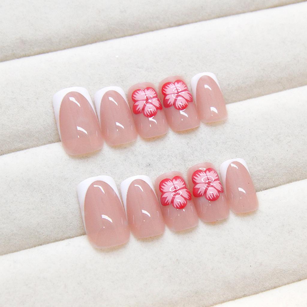 Nude Pink Fake Nails with French White Tip Odorless Provides a Comfortable Experience for Women Nail Art Decoration