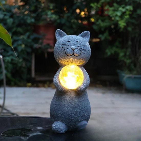 Cat Statue Solar Light Waterproof Garden Kitten Sculpture Lighted Kitten Statue Outdoor Landscape Lighting for Patio Yard Decoration