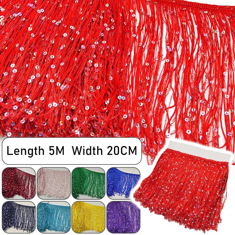 5 Meter Polyester Sequins Tassel Fringe 20cm Lace Trim Ribbon Sew Latin Dress Stage Garment Curtain Diy Accessorie