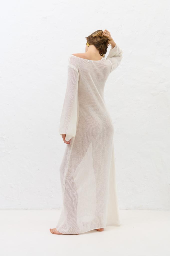 Sablé Ecru Organic Cotton and Cashmere Long Summer Dress / Regular