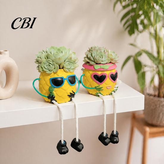 Charming Desktop Decorative Pot Pineapple Tabletop Planter, Succulents with Hanging Legs, Versatile Unique Office Table Decoration Organizer, Tropical