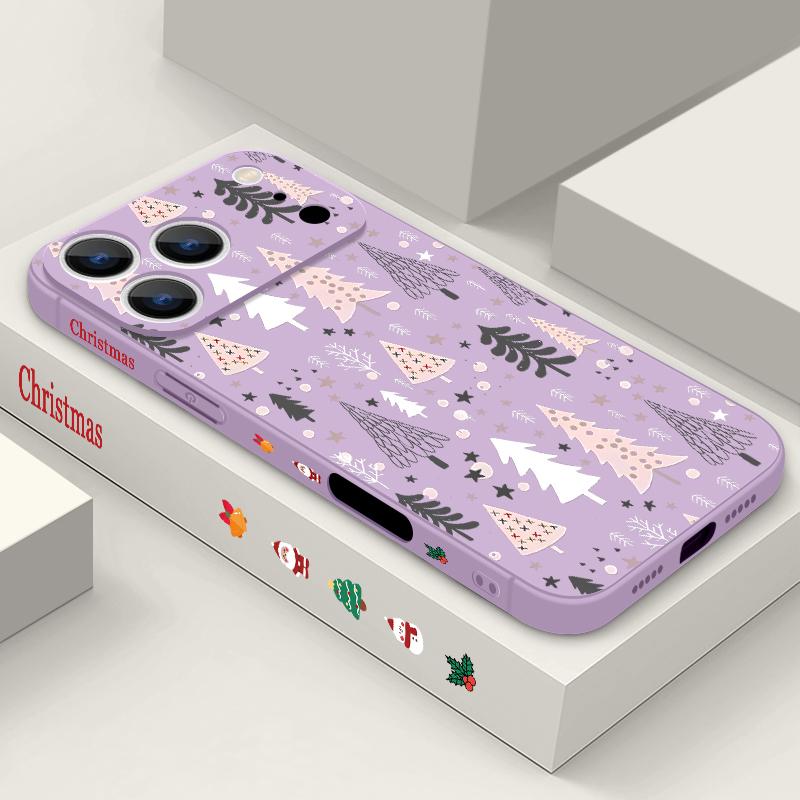 Cute Christmas Tree Pattern TPU Soft Silicone Case For iPhone 17 Pro Max 16E 16 15 14 13 Pro Max 12 Pro 11 Shockproof With Lanyard Phone Cover Fundas