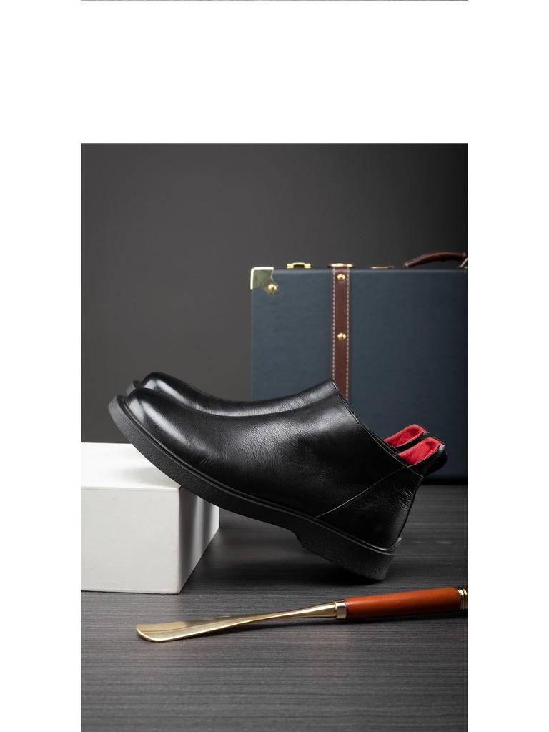 Men's Winter Chelsea Boots - Velvet-Lined Genuine Leather High-Top Martin Boots, British Style.