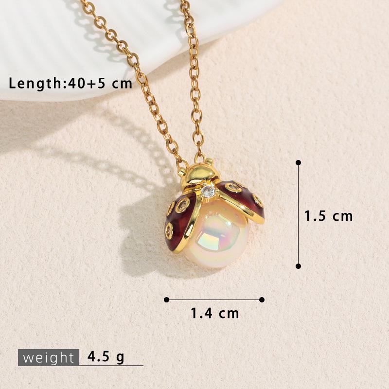 Whimsical Ladybug Pearl Pendant Necklace with Colorful Oil Drip and Star Accents