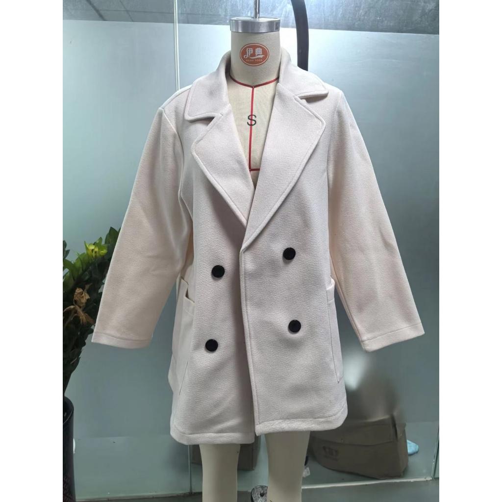New Women's Loose Double-breasted Wool Woolen Coat, Elegant Autumn Winter Overcoat for European & American, Casual Warm Outerwear
