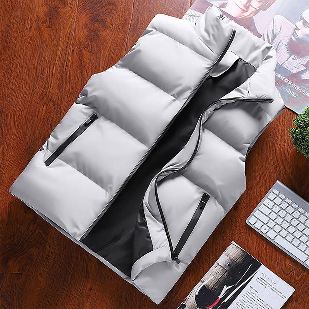 Moda de los hombres Otoño e Invierno Casual Cuello Alto Color Sólido Cremallera Chaleco Chaqueta Top