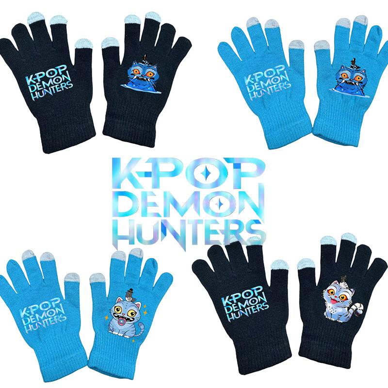 Kids Boys Girls Demon Hunters Derpy Printed Velvet Autumn Winter Warm Knitted Gloves