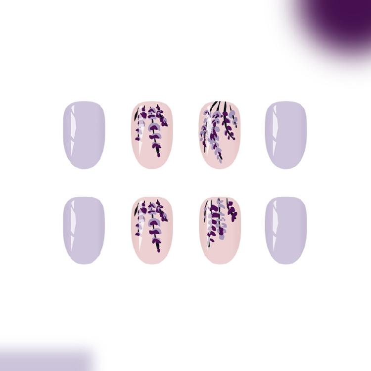 24Pcs Glossy False Nail Purple French Design Short Artificial Nail Winter Party Wear Classical French Design Long Wear