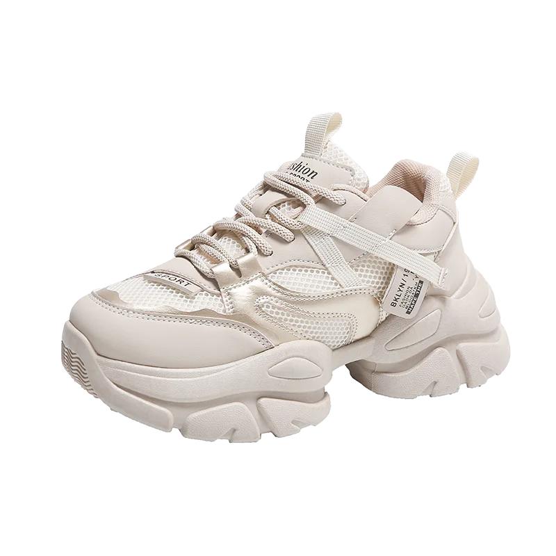 

Модные толстые повседневные женские туфли из вулканизированной кожи на шнуровке, спортивные, дышащие, кожаные, толстые, разноцветные, повседневные, женские, сетчатые туфли для активного отдыха 40 хаки