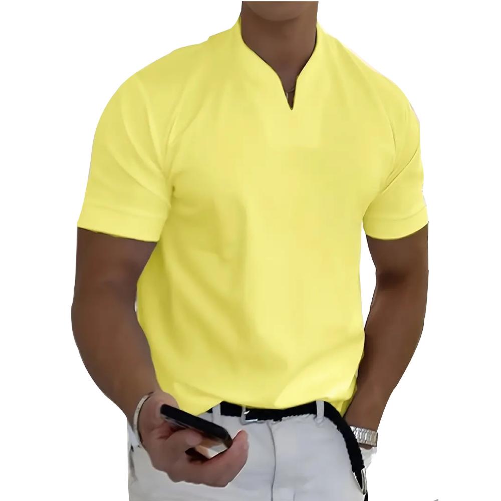 Summer New Muscle Men's Fitness T-shirt Elastic Cotton Short Sleeve Summer V-neck