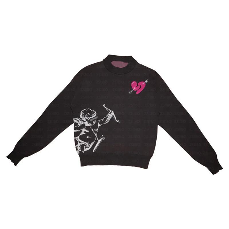 Y2K American High Street Casual Cupid Archery Jacquard Knit Sweater for Men and Women