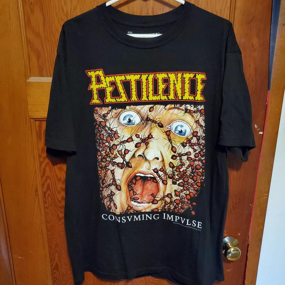 Pestilence Band Поглощающий Импульс Черная Хлопковая Футболка Размер S-5XL TT859 Унисекс Футболка XXXXL