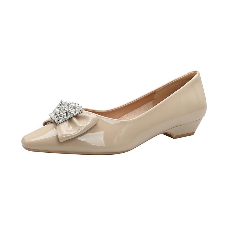 French Light Mouth Single Shoes Women's 2025 New Spring and Autumn Patent Leather Rhinestone Small Square Head Nude High Heels Thick Heel Not Tired 