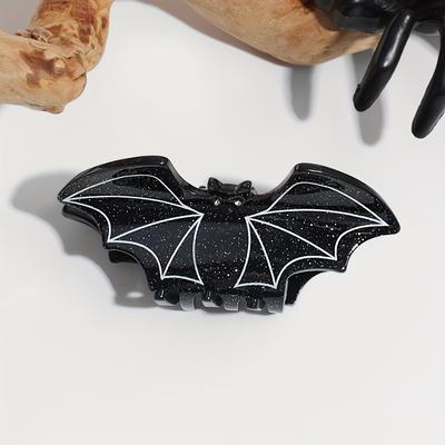 Halloween Elegant Bat Design Hair Clip for Women- Black with White Sparkles,High Ponytail Holder,Stylish Acrylic Hair Accessory