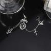 Punk Gothic Black Crystal Heart Cross Chain Ear Cuff for Men Women Hip Hop Metal Cross Ear Clip On Earrings Egirl Jewelry Gift