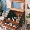 35*27*23cm1pc Vintage Women's Jewelry Wood Drawer Storage Box with Glass lid,Nordic Retro Style Dust-proof Sorting Makeup Cabinets.