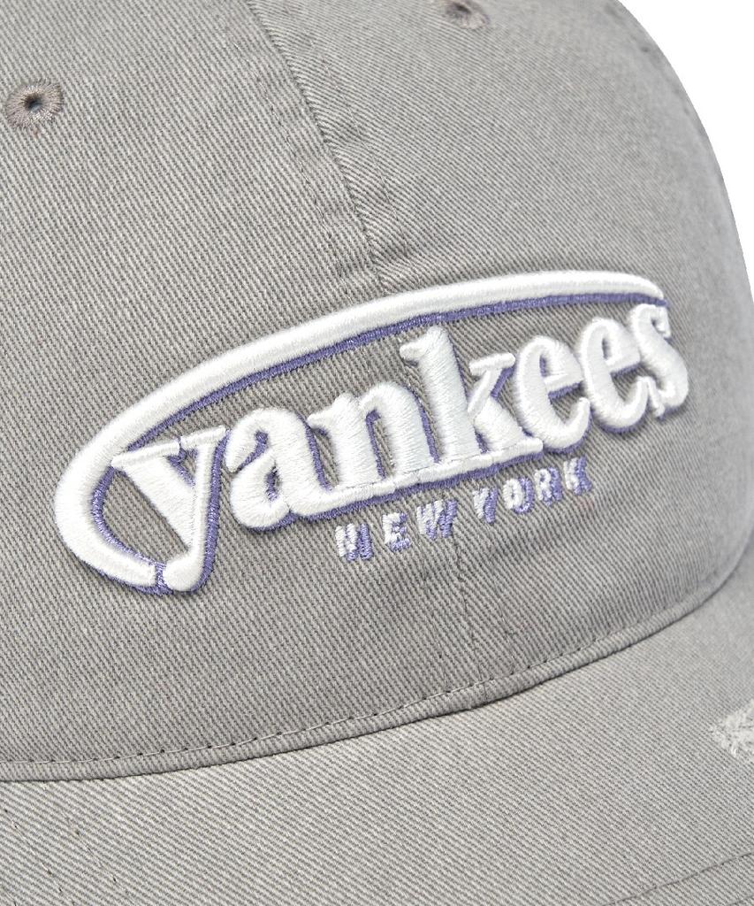 Emelbi Vintage Damaged Curve Logo Unstructured Ball Cap Ny (Grey)