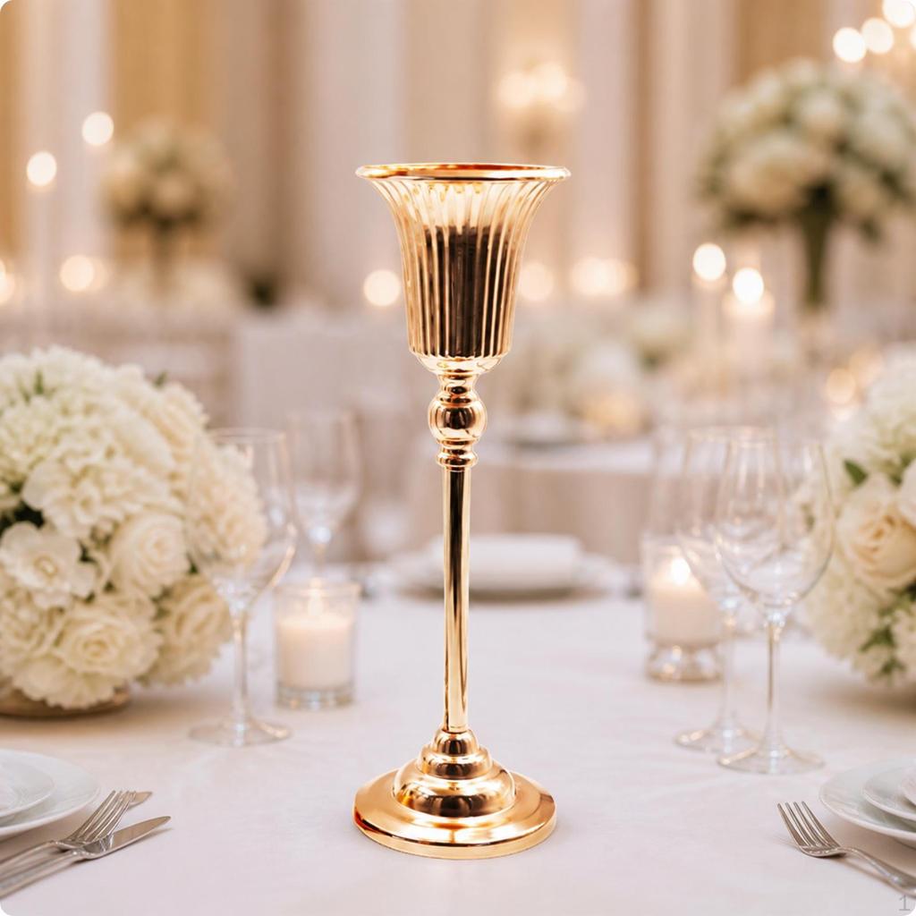 Premium Gefäß mit gerippter Tasse | Poliertes Goldfinish, Galvanisiert, Blume