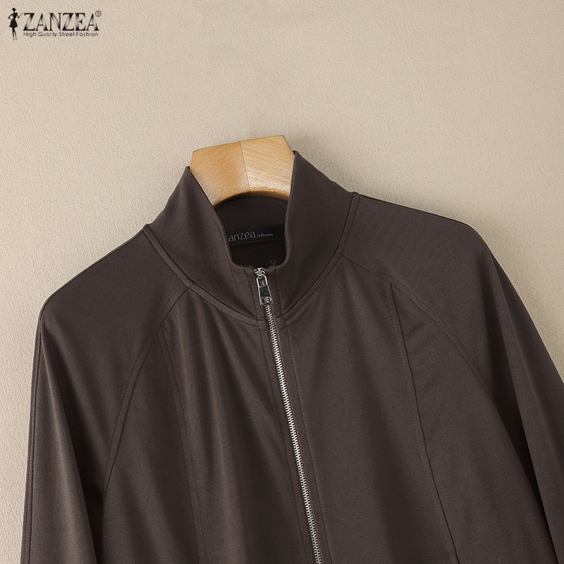 ZANZEA Women Casual Stand Collar Long Sleeve Thin Zipper Jackets