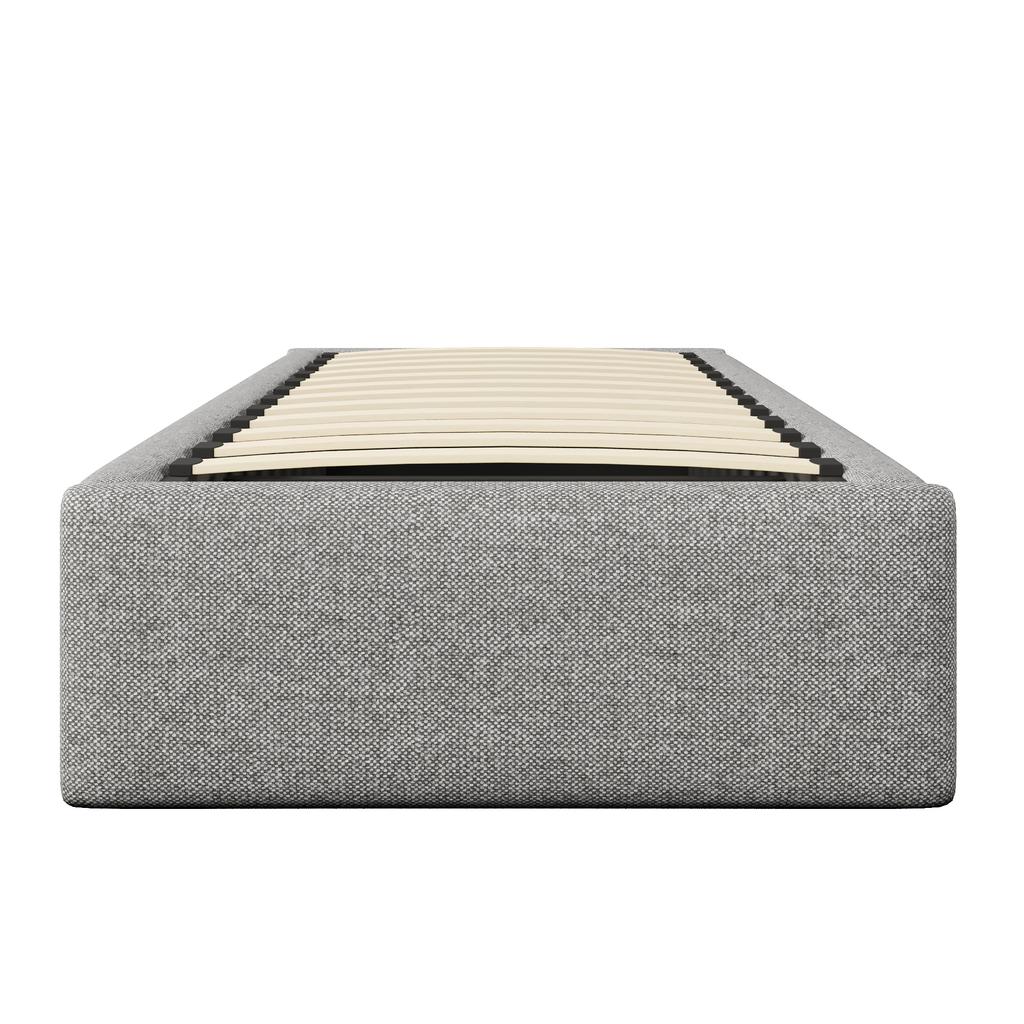 90*200cm Upholstered Bed, Platform Bed, Upholstered Bed Without Headboard, with Hydraulic Storage and a Drawer, Without Mattress, Grey