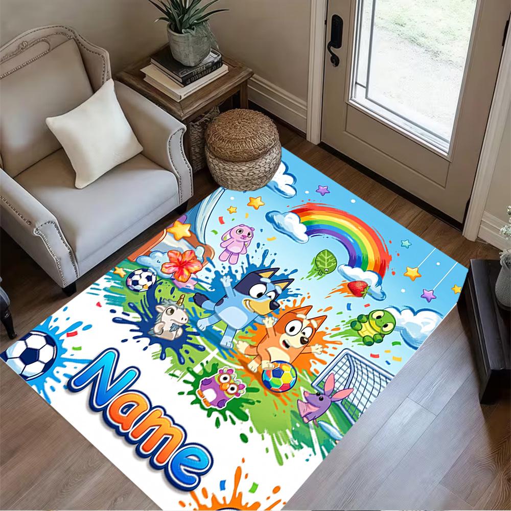 Sunny Day Soccer Fun Personalized Text Area Rug Suitable for Outdoor Playrooms Decorate room Game Room Anti-slip Rug Anime Office Decor