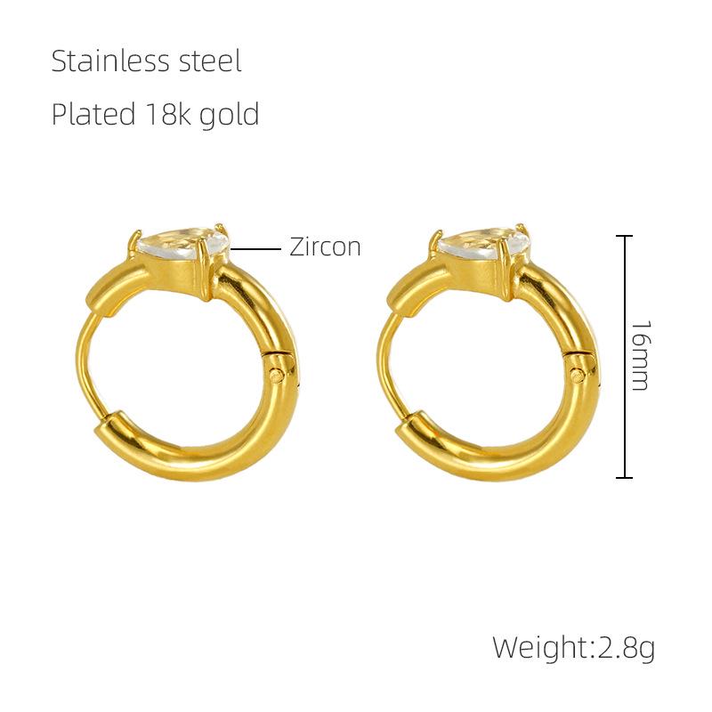 European & American Fashion Luxury Zirconia Water Drop Titanium Steel Hoop Earrings for Women