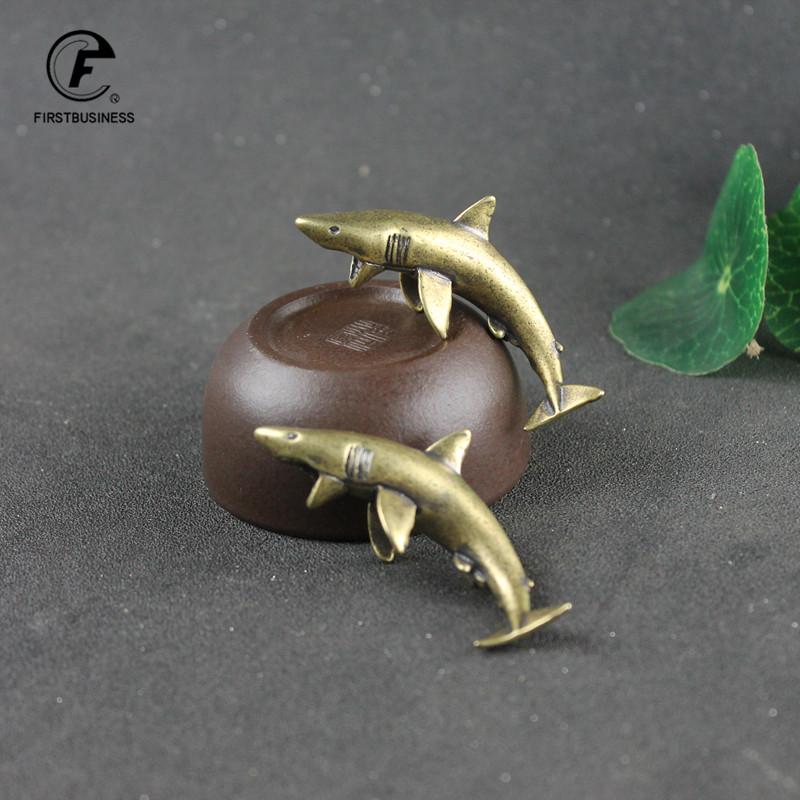 Sea Animal Shark Figurines Miniatures Retro Brass Office Desktop Crafts Ornament Gifts Home Decorations Living Room Accessories