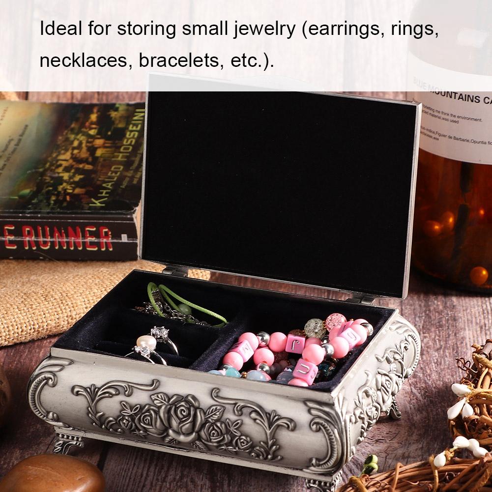 Retro Zinklegierung Metall Stereoskopisch Rose Geschnitzt Schmuckschatulle Ring Ohrring Schatulle (12.5*9.5*5.5)