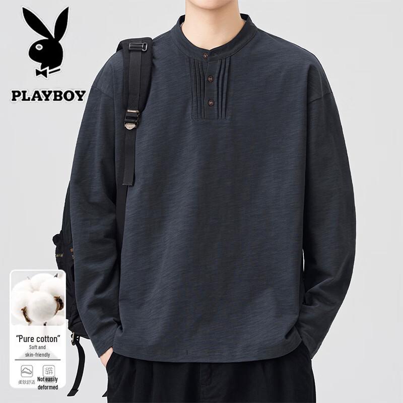 PLAYBOY Men's Long-Sleeve Henley T-Shirt
