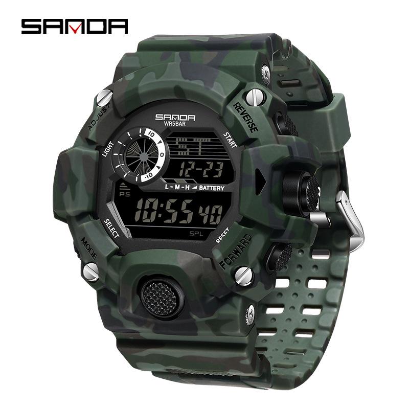 Sanda Multi-functional Outdoor Mountaineering Camouflage Sport Waterproof Alarm Clock Watch