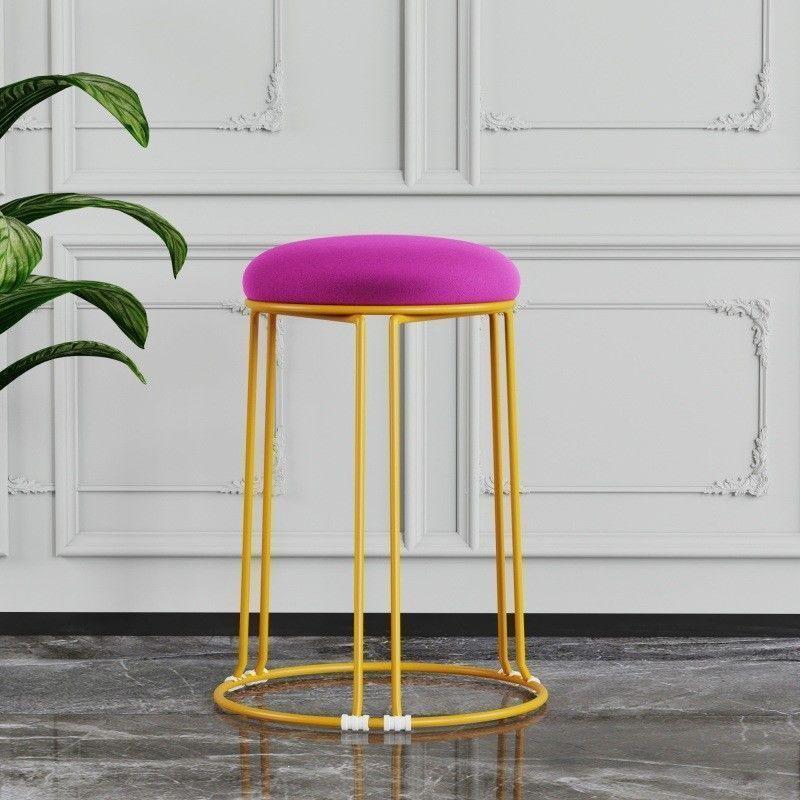 Sturdy Steel Frame Upholstered Round Stool - Soft, Simple Design for Dining or Kitchen Storage.