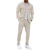 Completo casual da uomo a maniche lunghe con pantaloni, doppie tasche sul petto, bottoni, stile workwear, completo due pezzi