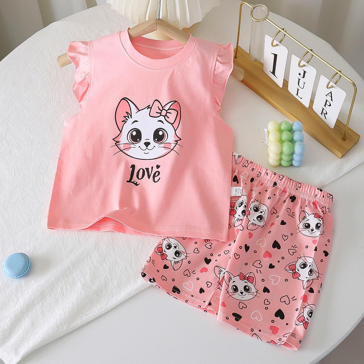 

2026 Summer Children O-Neck Sleeveless Vest Suits Baby Spring Short Pants Two-pieces Set Cartoon Cotton Suit for Girl 73 cm