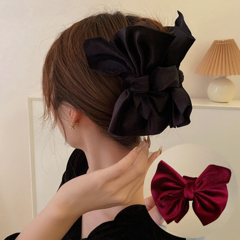 Sanding Feminine Velvet Big Ribbon Lovely Hair Clip wine