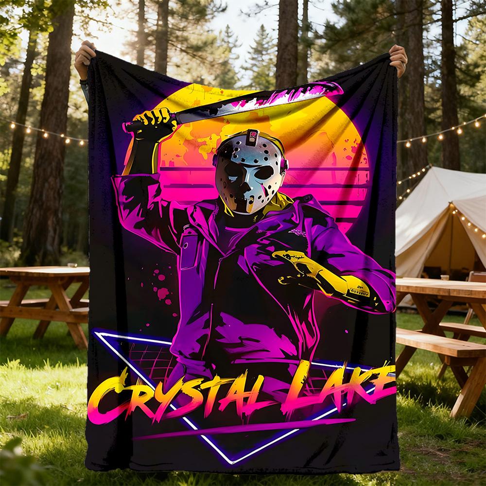 1pc Friday the 13th Jason Voorhees Outdoor Blanket Lightweight Flannel, Soft & Warm, All Season Use for Sofa, Outdoor, Camping, Living Room, Office