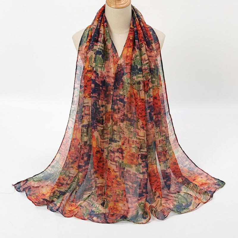 Spring Fashion Oil Painting Floral Viscose Scarf Lady Print Voile Shawls and Wraps Pashmina Foulards Muslim Hijab 180*72Cm