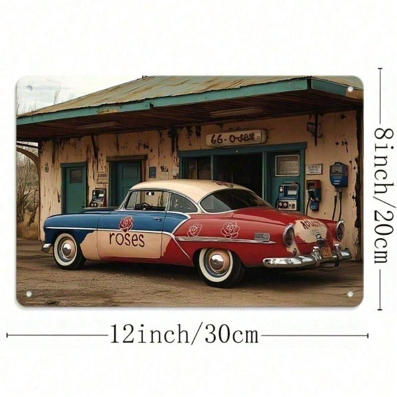 

Vintage Metal Wall Poster Gas Station Rose Bar Decor