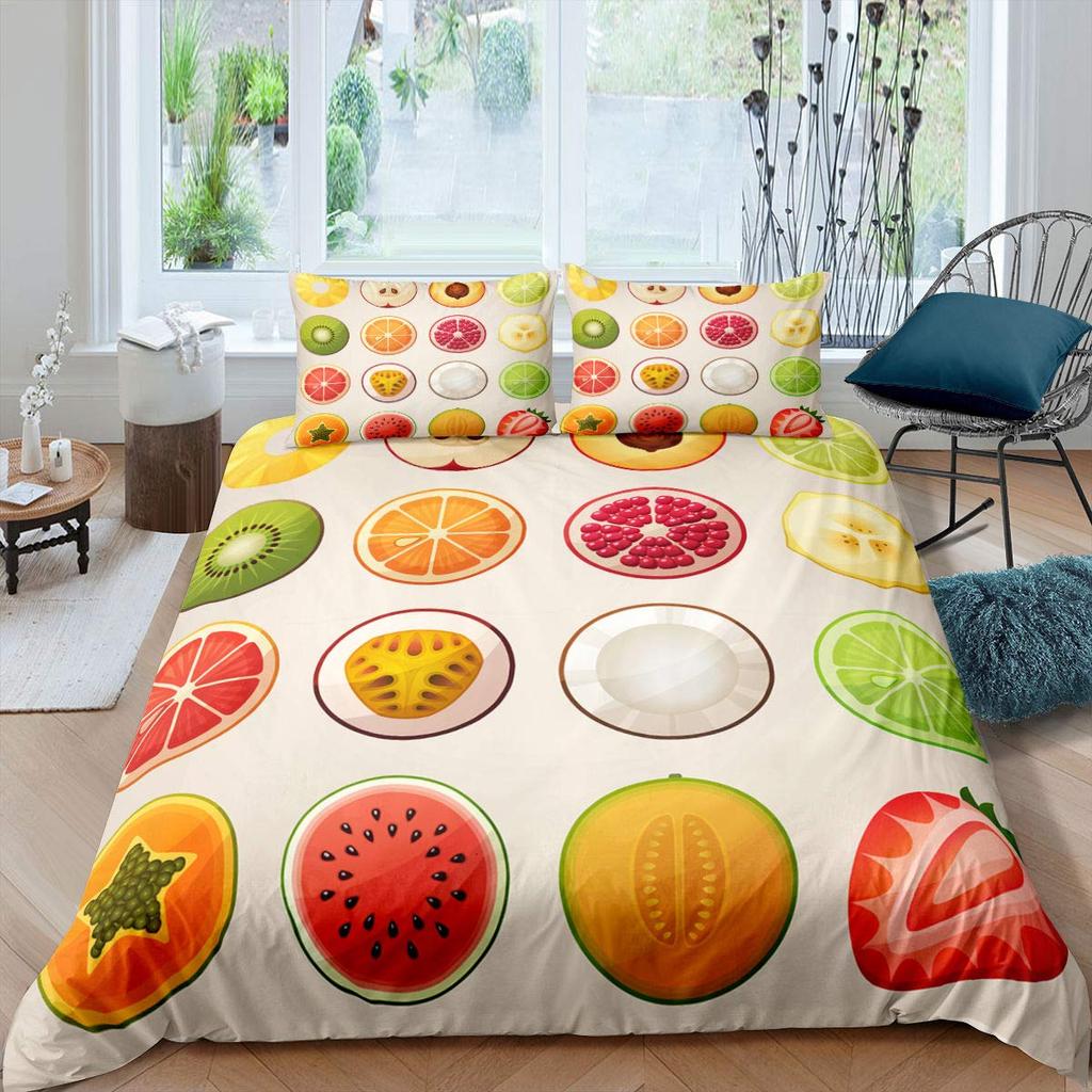 Lemon Fruit King Queen Duvet Cover Summer Cartoon Vegetable Plant Bedding Set For Kids Teens Adults Papaya Polyester Quilt Cover