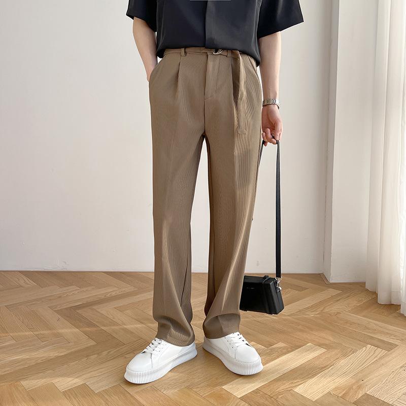 New summer products, light and mature, drape loose casual pants, personalized belt, decorative elastic fabric, straight and slightly wide trousers