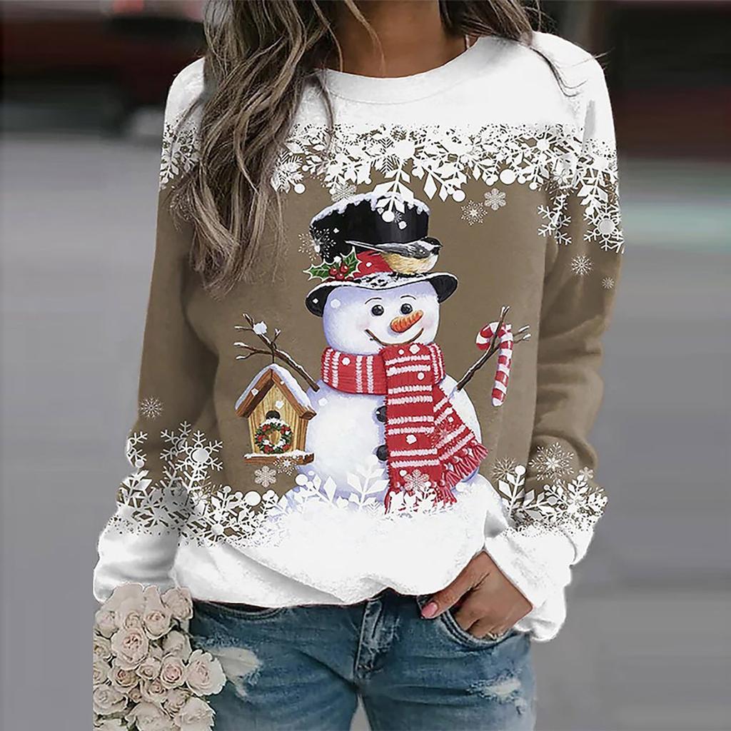 Women's Pullover Top Snowflake Snowman Print Casual Sports 3D Print Streetwear Blouse