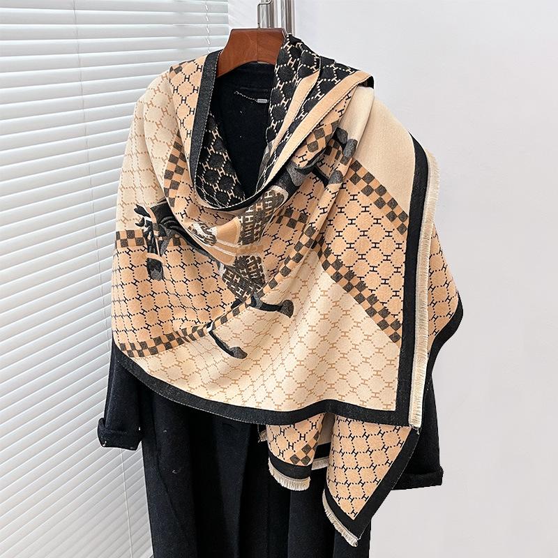 Autumn And Winter Women'S Imitation Cashmere Thermal Scarf Animal H Carriage Elegant Thermal Air Conditioner Shawl Scarf
