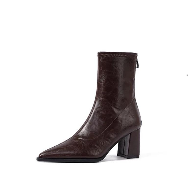 Fashion Autumn Winter Vintage Thick Heel Slim Ankle Boot Women Fashion Pointed Toe Stripper Party Modern Short Botas Para Mujer