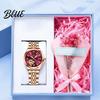 Round Dial Women Rhinestone Dress Steel Strap Luminous Stainless Watch Waterproof Calendar Display Wristwatch Fashion