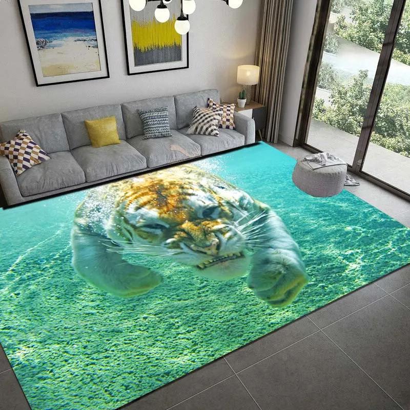 Tiger Animal Area Rug Carpet Wildlife Printed Indoor Floor Mat for Living Room Bedroom Soft Non-Slip Washable Doormat, Play Mat