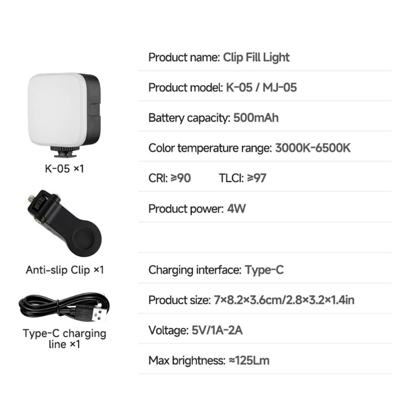 Mini Square Mobile Phone Fill Light Magnetic Mount Photography Lighting For Live Content Creation 3000K-6500K Adjustable