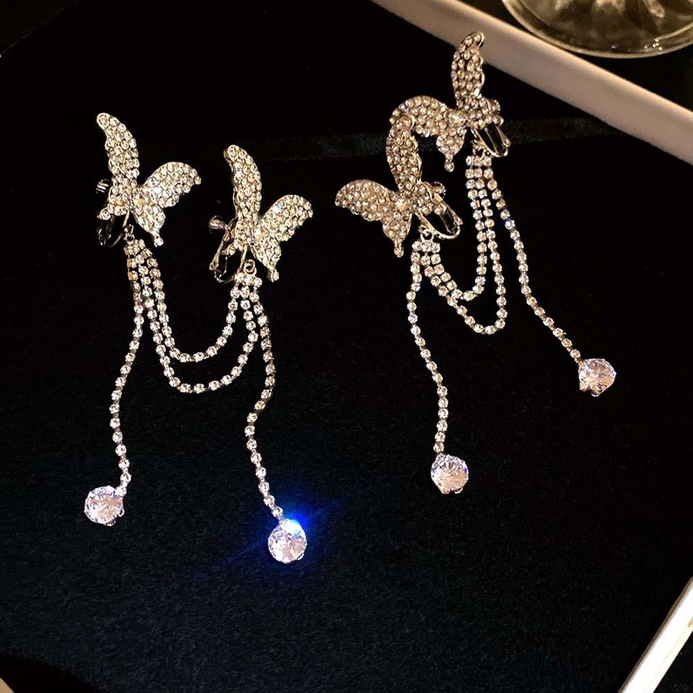 1 pair Zinc Zinc Alloy Silver Tassel Ear Clip Luxury Shiny Temperament Eardrops Birthday