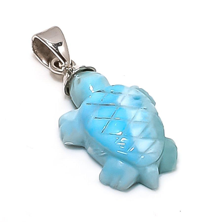 Natural Larimar Gemstone Handmade 925 Sterling Silver Jewelry Pendant 1.42" E9s72