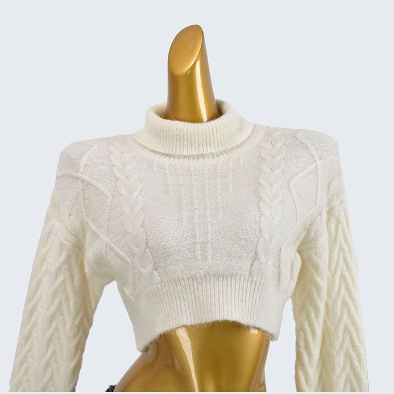 High Neck Short High Waist Long Sleeve Pullover Top Bottoming Shirt Knitting Sweater Pure Color Fall and Winter Thick Women's Inner