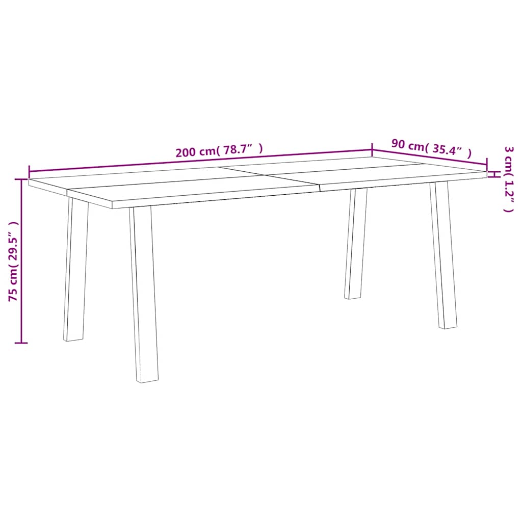 Dining Table 200x90x75 Cm Solid Acacia Wood