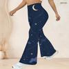 Women Plus Size High Waist Retro Motorcycle Scenery Print Flare Pants For Edgy Street Casual Look